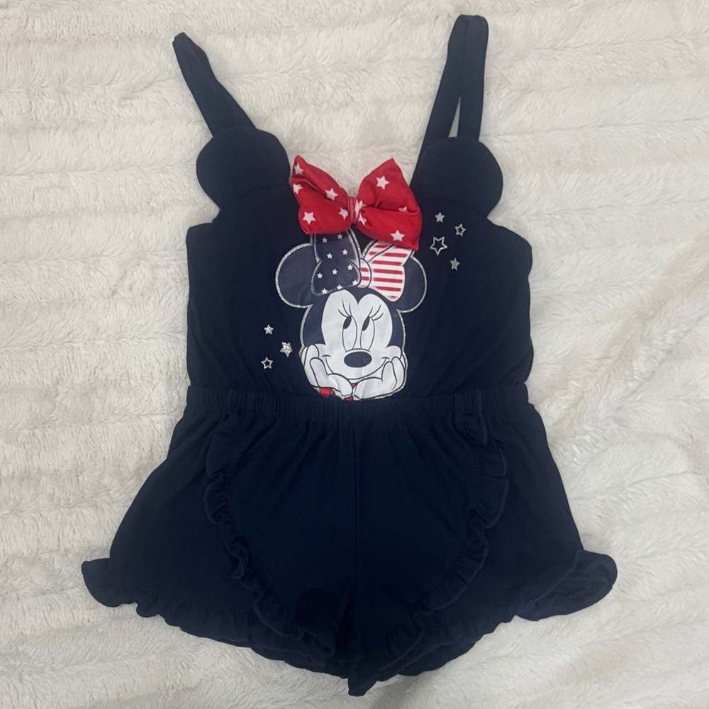 Minnie Mouse Blue Romper with Red Bow